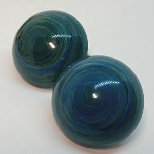 * vintage Napier blue green swirl lucite clip on earrings